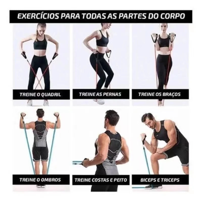 Kit Elásticos Extensores 11 Peças, Musculação, Yoga, Pilates