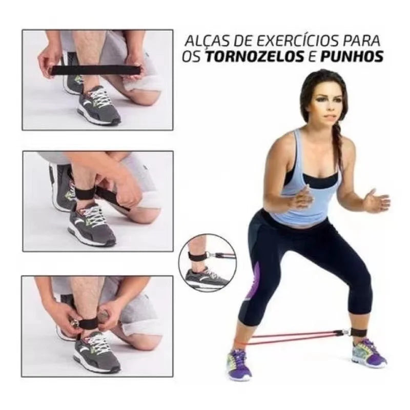 Kit Elásticos Extensores 11 Peças, Musculação, Yoga, Pilates